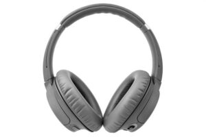 One gray wireless headphones on white background isolated